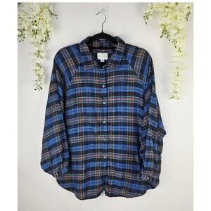 American Eagle XL Plaid Button Down Flannel Shirt Blue Cozy Fall Grunge Layering